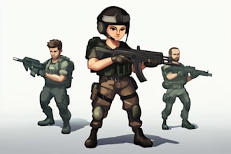 draw 2d game art military character design