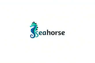 do seahorse badge outline mascot logo design