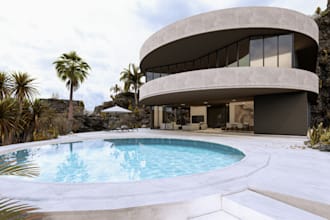 visualize 3d exterior villa house render, chat pit pool, apartment elevation,cgi