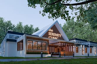 modern serenity clinic,gazebo massage room,spa, restaurant, gym, cafe rendering