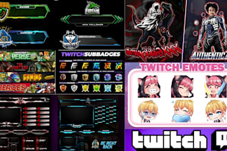 animated twitch overlay starting soon screen panels sub badge emote logo design