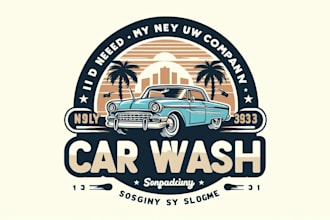 create your retro vintage car wash logo within 12 hours