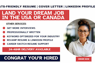 write  ats friendly resume, CV, cover letter  linkedin  for canada or USA jobs
