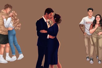 do illustrated character art for your romance book cover, book cover art
