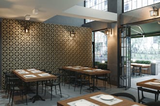 renovate ice cream, burger restaurant, interior, elevation render,cafe,sport bar