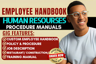 write custom restaurant employee handbook, hr policies, and job description