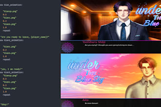 create a custom visual novel with original story art  coding and music in renpy