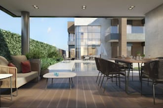 improve 3d private villa exterior,house balcony,lounge area,frontyard,cgi render