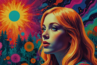 do flashy color illustrated, trippy psychedelic art, album cover and pop art