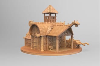 3d printable files,3d fantasy terrain minis, 3d tabletop medieval tavern, zbrush