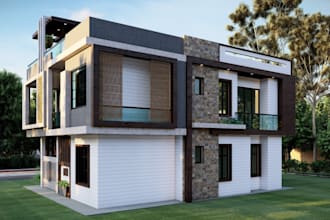 model two story building,courtyard design,villa rendering,modern house structure