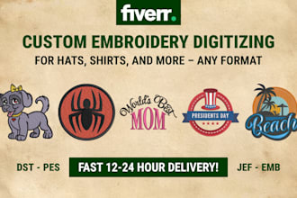 do custom embroidery digitizing for hats, shirts, jackets, bags and more