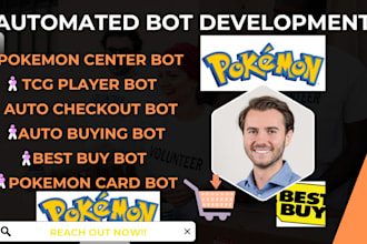 develop automated pokemon center bot, auto checkout bot, pokemon card buying bot
