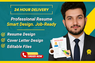 design professional resume, CV, and cover letter in 24 hours