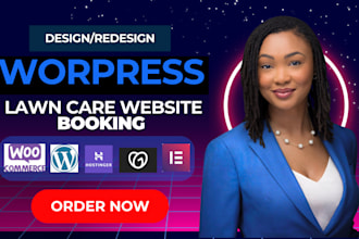 design wordpress lawn care website, land scaping website, cleaning with booking
