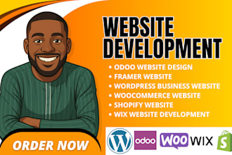 design wordpress website, shopify store design, wix, woocommerce, framer, odoo
