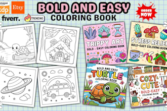 design cute bold and easy coloring book pages and cover for KDP