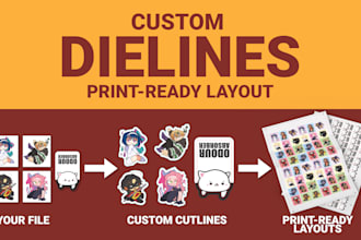 create print ready dielines and die cut layouts for your stickers and logo