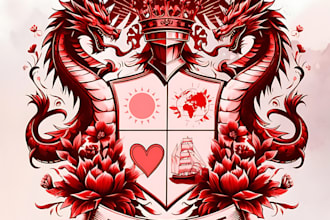 design luxurious heraldically accurate coat of arms, family crest, heraldic logo
