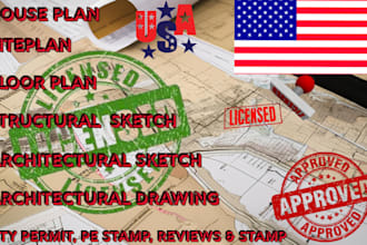 draw review, stamp USA architectural drawings, city permit, mep site plan