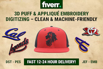 do 3d puff appliqué embroidery digitizing with clean machine friendly dst file