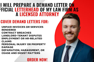 prepare a powerful demand letter on official law firm letterhead as licensed att