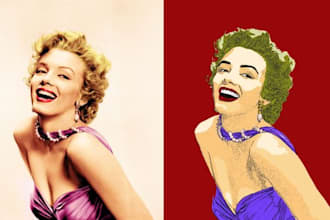 illustrate 3 photos into cartoon style effect