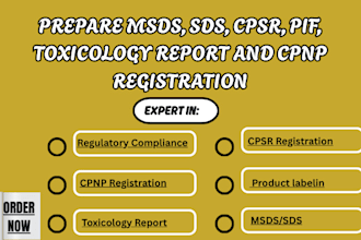 prepare msds, cpsr, pif, toxicology report and cpnp registration