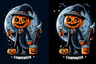 design halloween mascot logo with satisfaction guaranteed