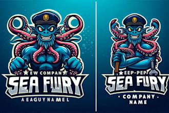 make sea fury kraken octopus mascot logo for you with new concept