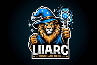 do lion wizard spell mascot logo design with unlimited revision