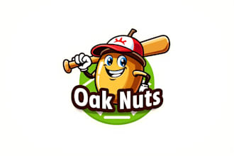 do acorn or oak nut baseball player batting mascot logo