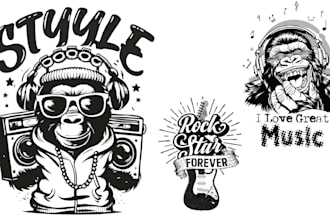 create t shirt monkey music guitar logo