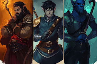 draw dnd character art design illustration, fantasy, game art, sheet, dnd party