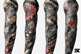draw custom tattoo design realistic, full sleeve tattoo artist
