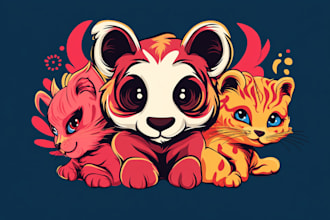 draw cartoon cute animal characters vector illustration