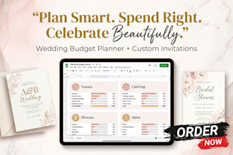 design wedding budget planner, wedding invitation, bridal shower invitation