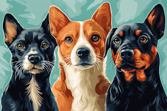 draw pet portrait, vector portrait, animal illustration