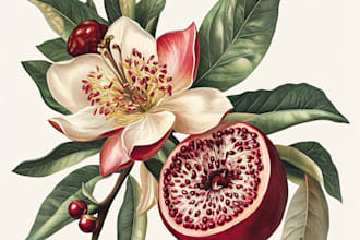 draw botanical illustrations of flowers, plants, line art