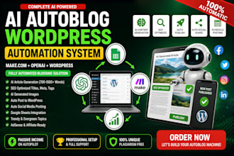 do fully premium automated ai wordpress autoblog website using make ai agent