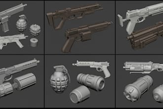 create 3d gun model, grenade model 3d weapons for game 3d game assets, games gun