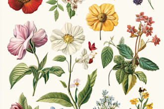 make  botanical illustrations of flowers, plants, fruits