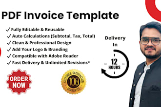 design auto calculated fillable pdf invoice template for you business