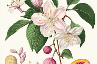paint watercolor botanical illustration of flowers, plants