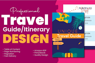 design travel ebook guide, trip itinerary tour vacation holiday planner workbook