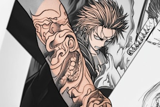 make custom anime tattoo design for arm, sleeve or back