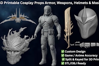 custom 3d printing cosplay weapon armor mask helmet prop sword gun stl 3d model