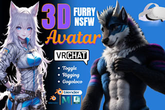 create 3d custom vrchat avatar and assets, furry nsfw 3d model for both PC quest
