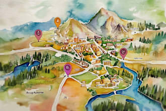 make watercolor map illustration just for you