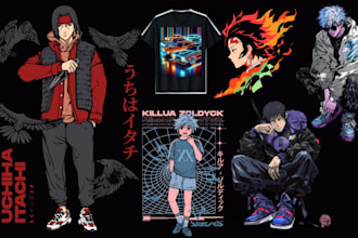 draw manga cyberpunk anime streetwear anime tshirt clothing brand merch design